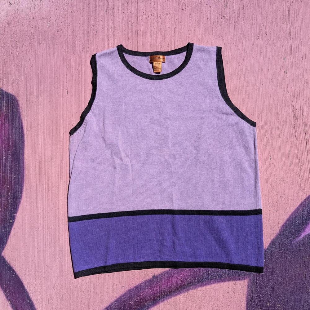 Vintage 90s Milano Purple Colorblock Ramie Cotton Knit Tank Top Vest Size L